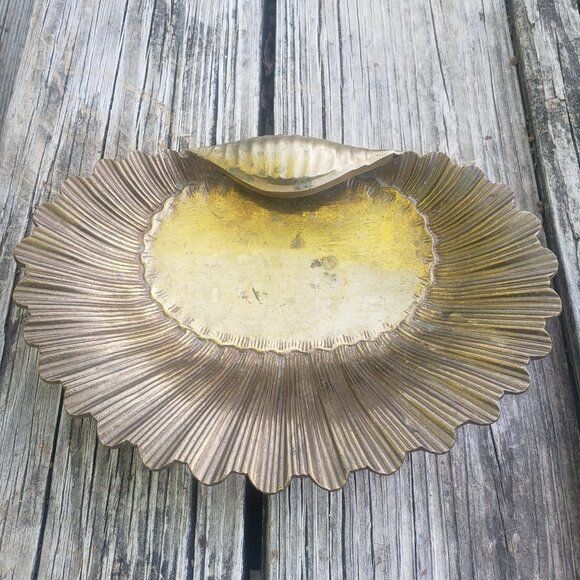 Nautical Brass Sea Shell Shaped Footed Trinket Holder Soap Dish 8.5" Long India - Picture 8 of 9